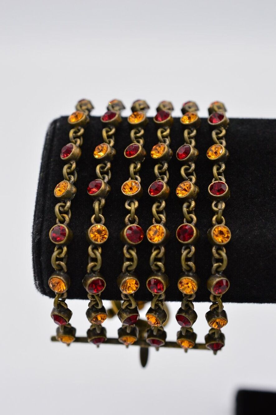 Tommassini Vintage Bracelet Red Orange Rhinestone Crystal Rustic Signed Bin5